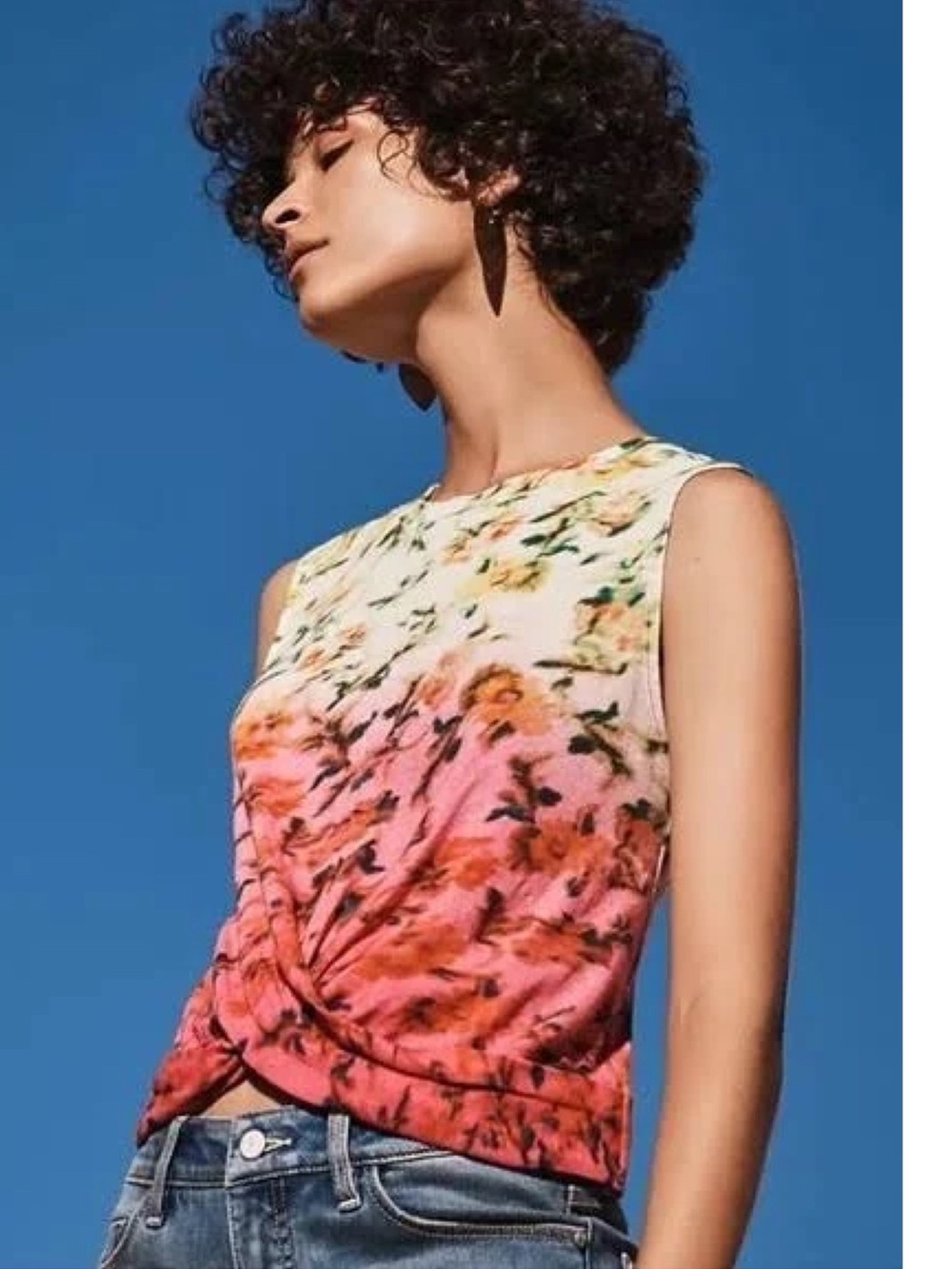 Anthropologie Adaenia Crop Tank Top XS Floral Twist Front EUC